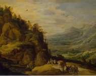 Momper Joos de Mountainous Landscape with Figures and a Donkey - Hermitage